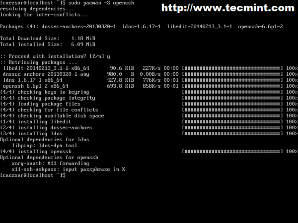 Install SSH in Arch Linux