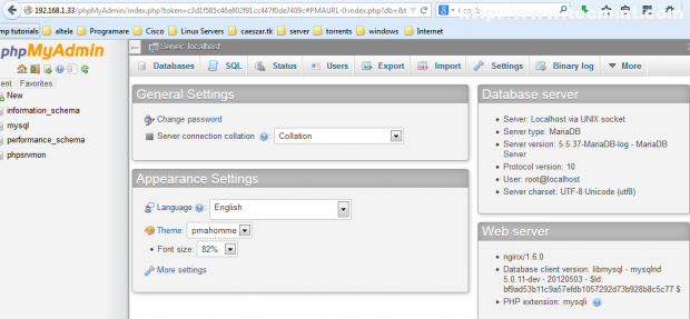 PhpMyAdmin Dashboard
