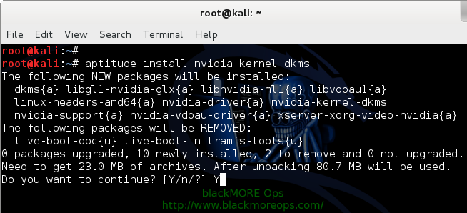 3 - Kali Linux 1.0.7 kernel 3.14 - Install proprietary NVIDIA driver - NVIDIA Accelerated Linux Graphics Driver - Install NVIDIA Kernel DKMS