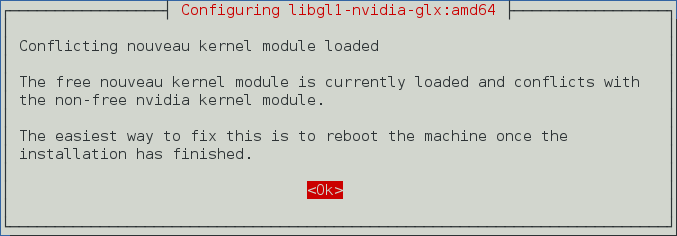 4 - Kali Linux 1.0.7 kernel 3.14 - Install proprietary NVIDIA driver - NVIDIA Accelerated Linux Graphics Driver - Conflict and Reboot popup