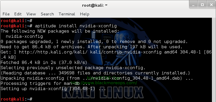 6 - Kali Linux 1.0.7 kernel 3.14 - Install proprietary NVIDIA driver - NVIDIA Accelerated Linux Graphics Driver - Install nvidia-xconfig package